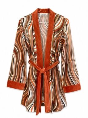 La Finesse Vintage Plush Velvet Swirl Robe – Rust Multi –Size L/XL EUC